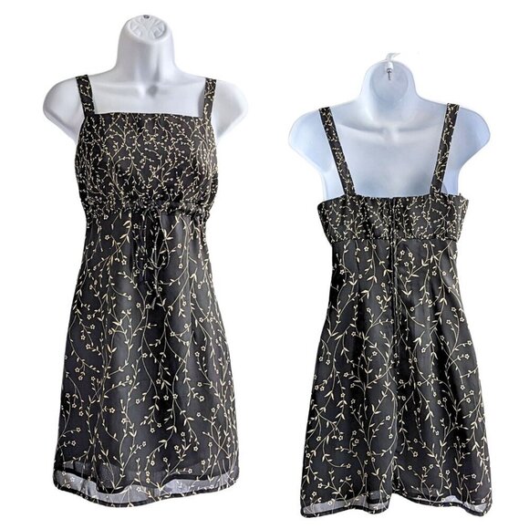 Vtg 90s/Y2K CITY TRIANGLES Black Overlay Square Neck Floral Grunge Dress Size 5 - Picture 1 of 7